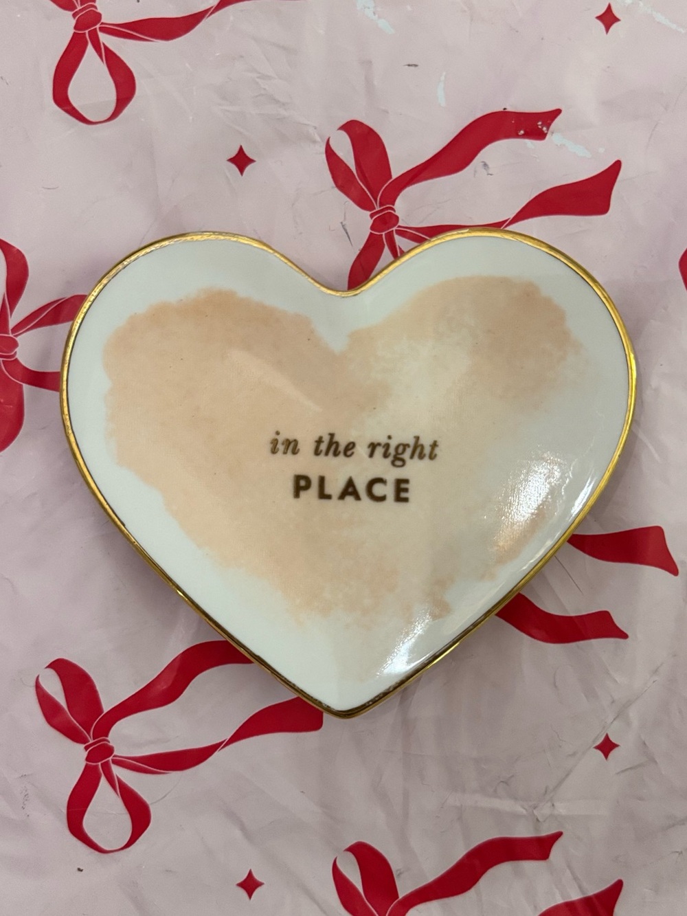 kate spade Heart Trinket Dish in White, Peach and Gold